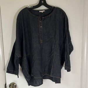 Eileen Fisher Medium Oversized Linen 3/4 sleeve top dark navy blue